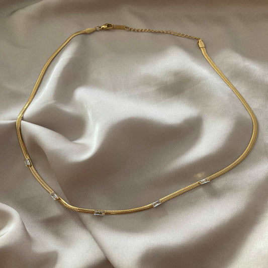 Gold Vintage and Clear Gem Herringbone Necklace - Kissed Jewellery