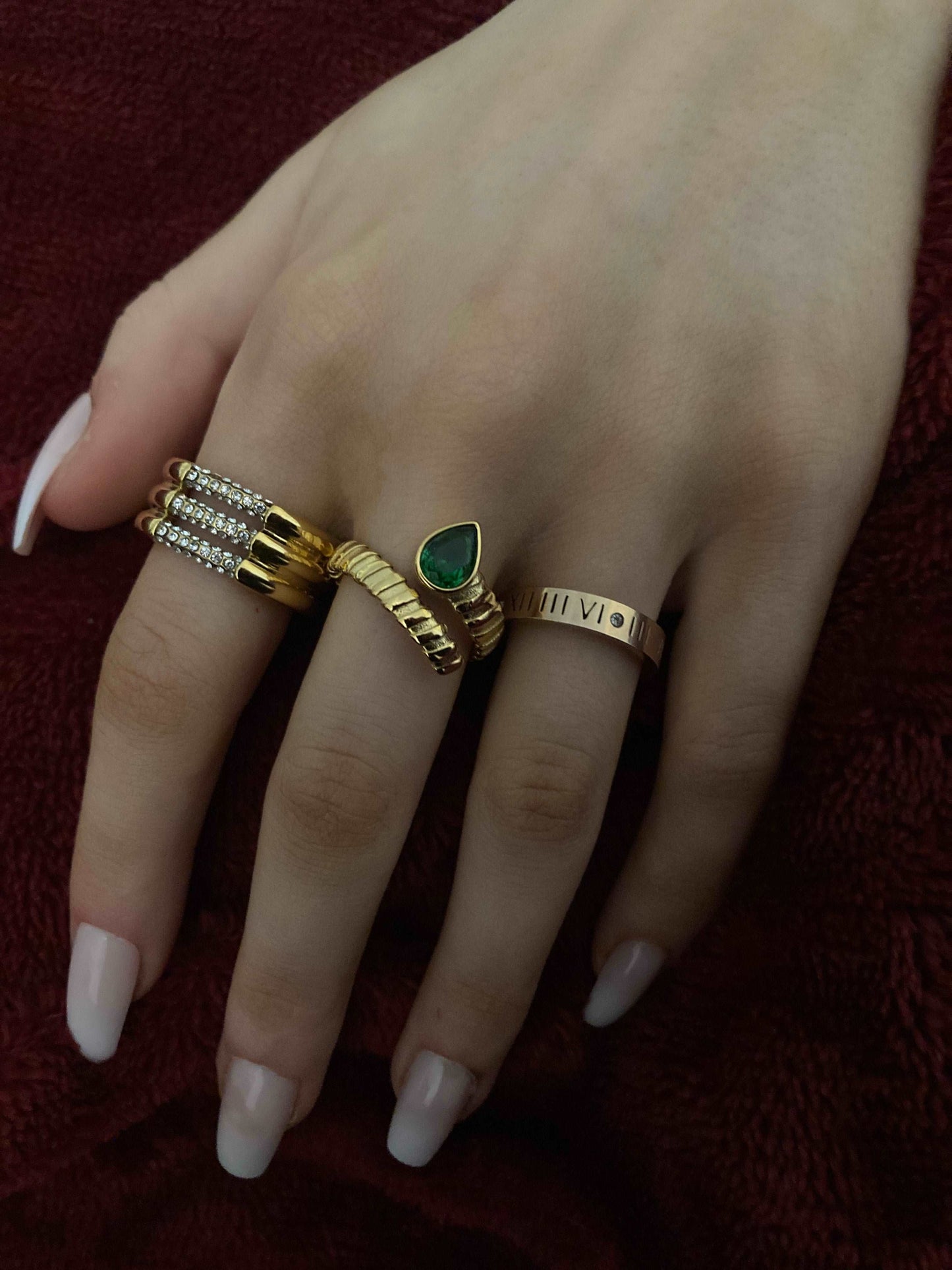 Gold Adjustable Green Pear Shine Ring - Kissed Jewellery