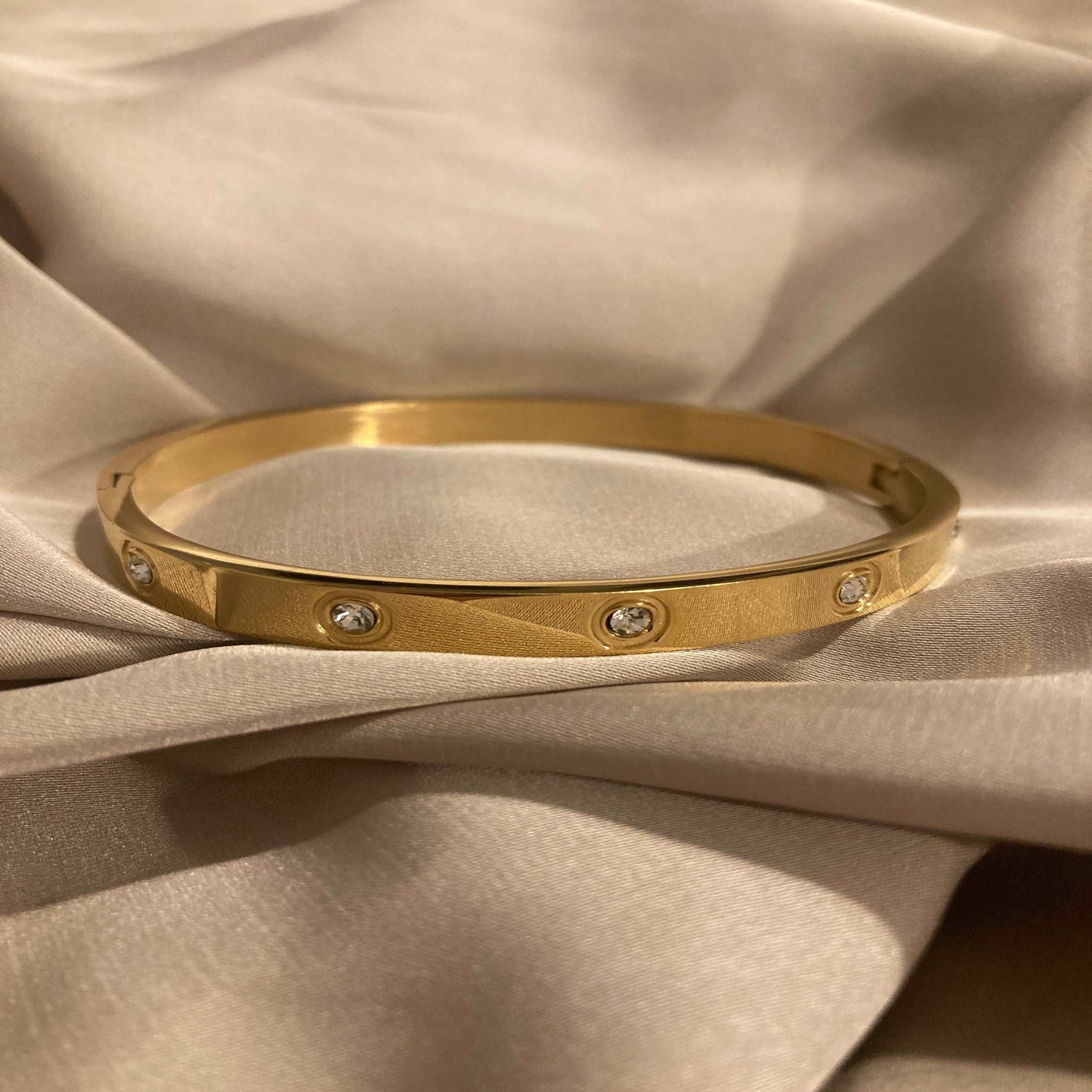 Gold Hollywood Bangle with Zirconia - Kissed Jewellery