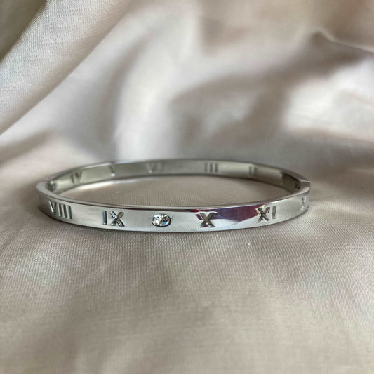Silver Roman Numeral Bangle - Kissed Jewellery