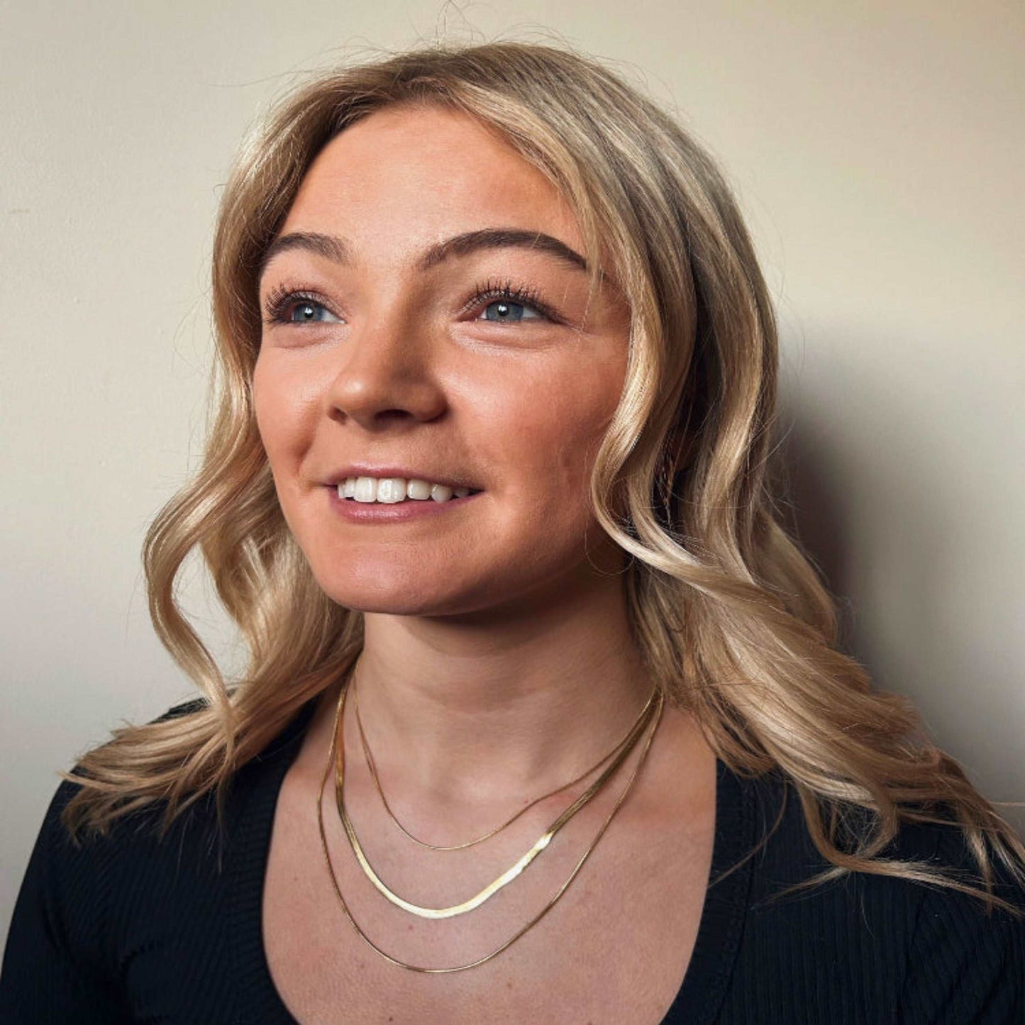 Gold Triple Layer Herringbone Necklace - Kissed Jewellery