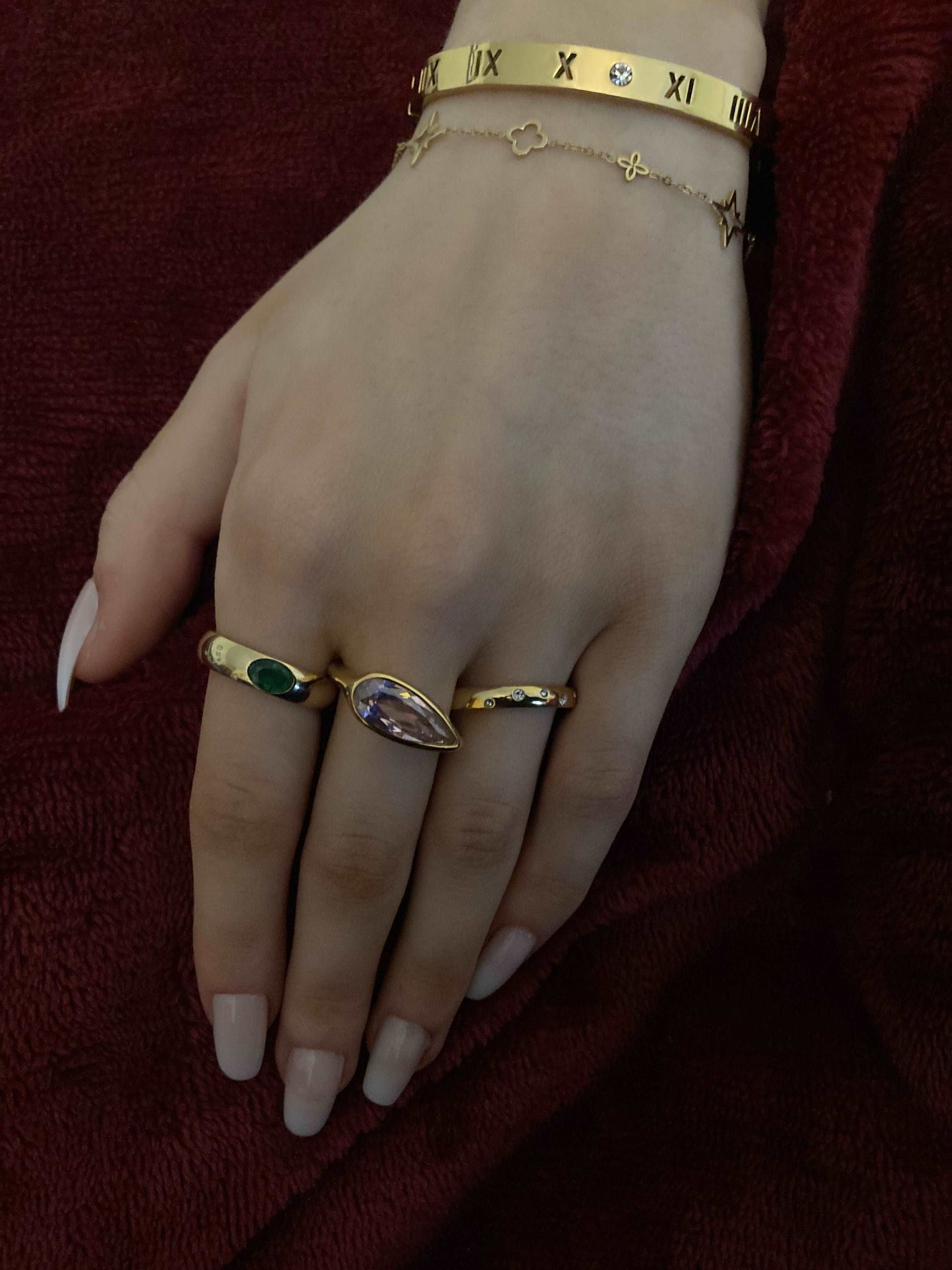 Gold Green Gem Ring - Kissed Jewellery
