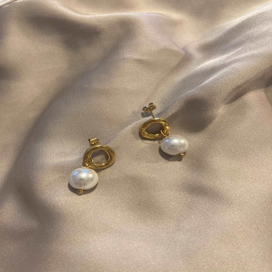 Gold Pearl Drop Earrings - Kissed Jewellery