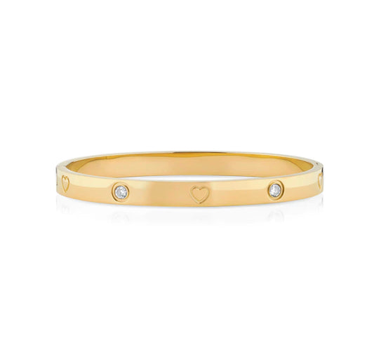 Gold Bangle with Hearts & Zirconia - Kissed Jewellery