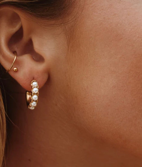 Pearl & Gold Huggie Earrings - Kissed Jewellery