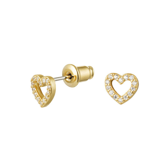Gold Zirconia Heart Studs - Kissed Jewellery