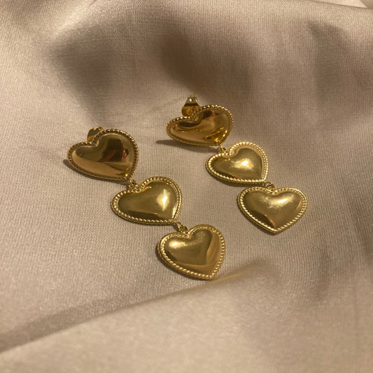Trio Gold Heart Earrings