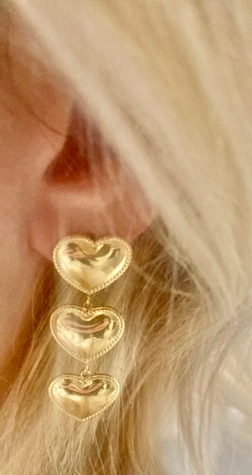 Trio Gold Heart Earrings