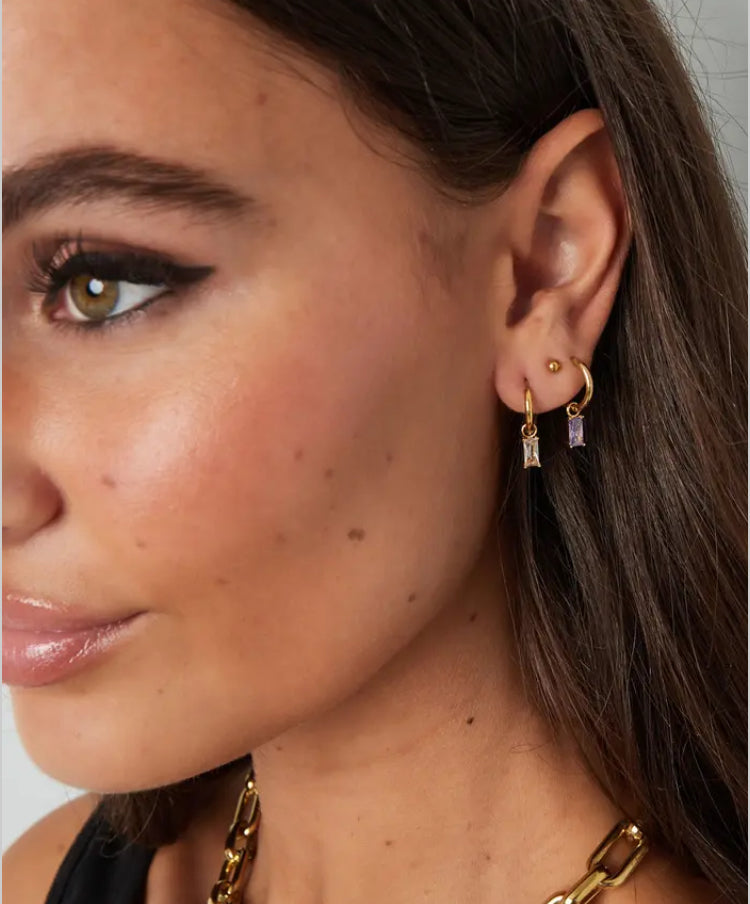 Gold Hoop Earrings with Zircon
