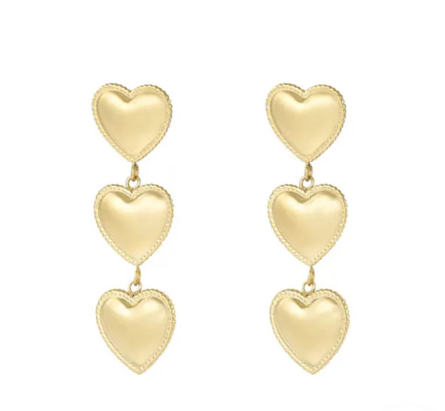 Trio Gold Heart Earrings