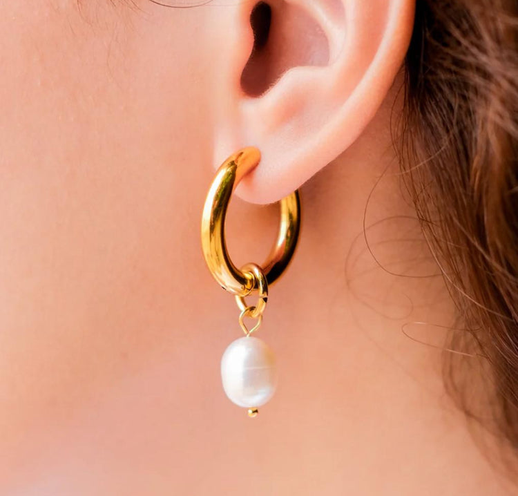 Gold Hoop Pearl Earrings