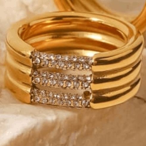 Gold Triple Band Ring - Kissed Jewellery