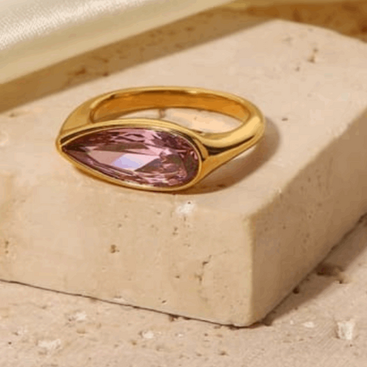 Gold Pink Shine Ring - Kissed Jewellery