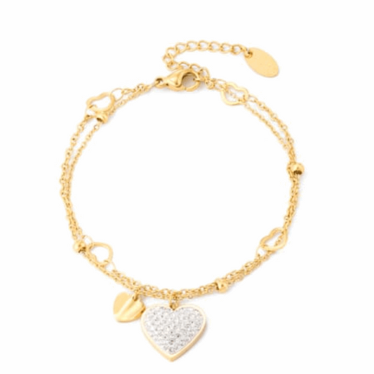 Gold Rhinestone Heart Bracelet - Kissed Jewellery