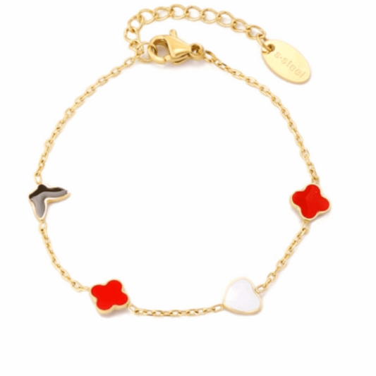 Dainty Gold Charm Clover Bracelet - Kissed Jewellery