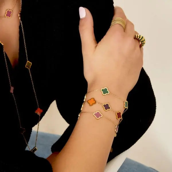 Green Colour Clover Bracelet - Kissed Jewellery