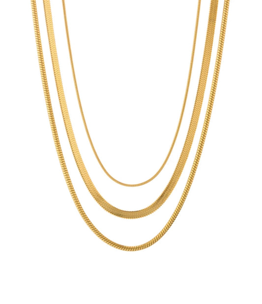 Gold Triple Layer Herringbone Necklace - Kissed Jewellery