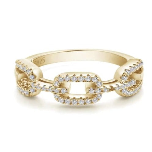 Sterling Silver 925 Iced Gold Glitter Chain Ring - Kissed Jewellery