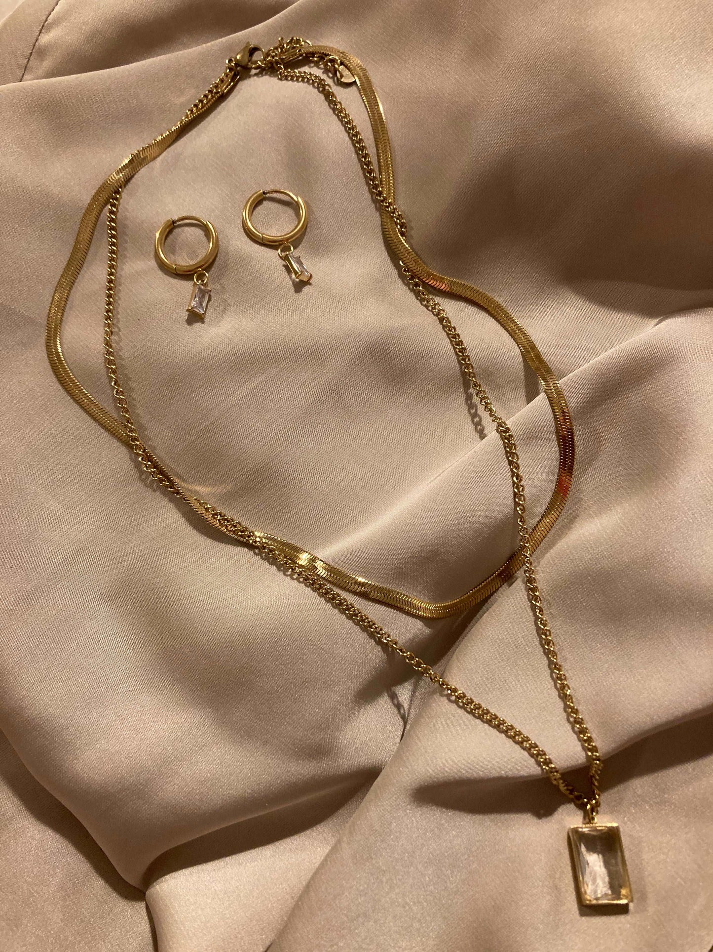 Double Layer Herringbone Pendant - Kissed Jewellery