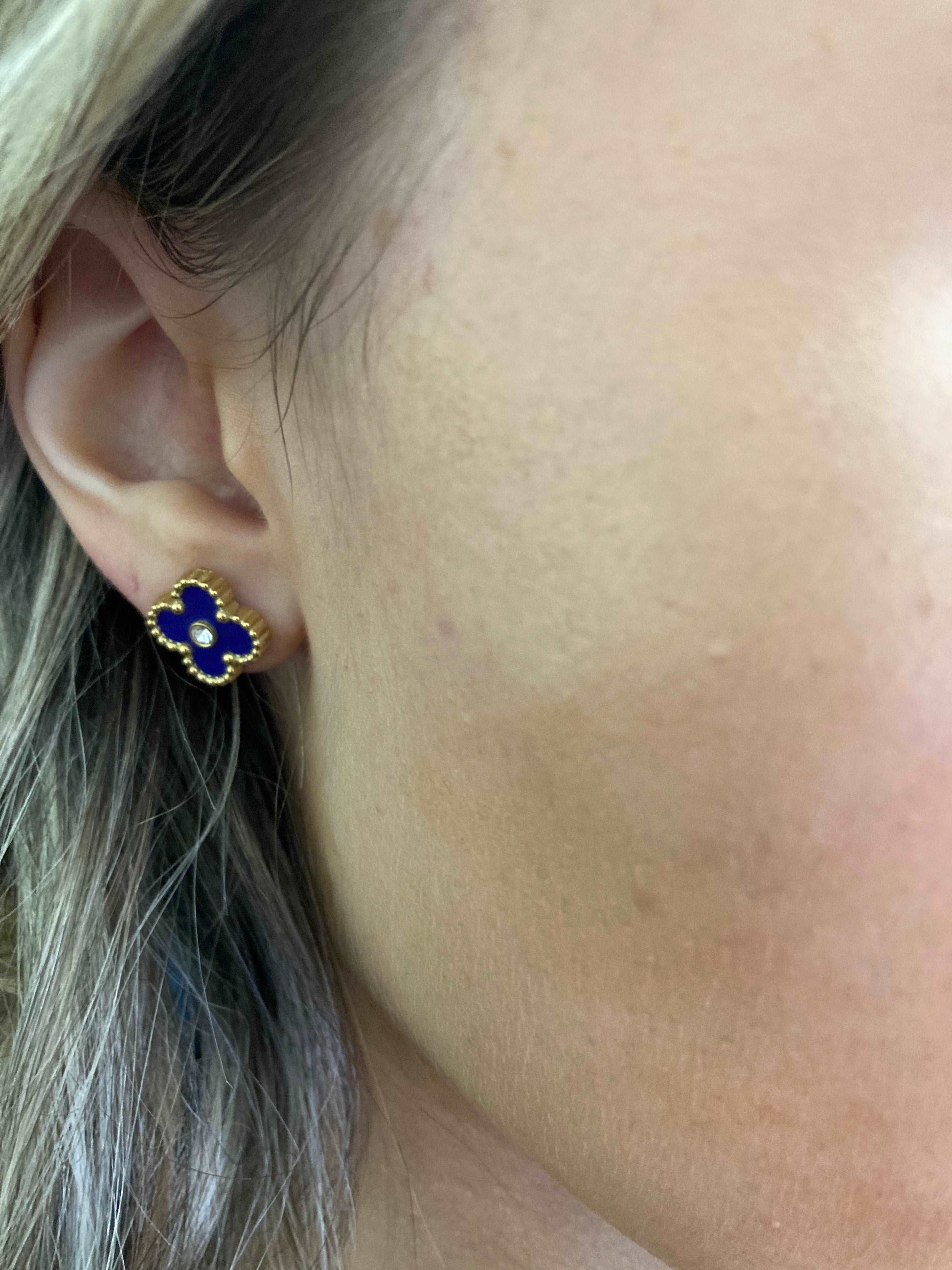 Navy On Trend Clover Stud Earring - Kissed Jewellery