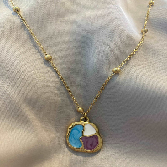 Gold Necklace with Colourful Pendant - Kissed Jewellery