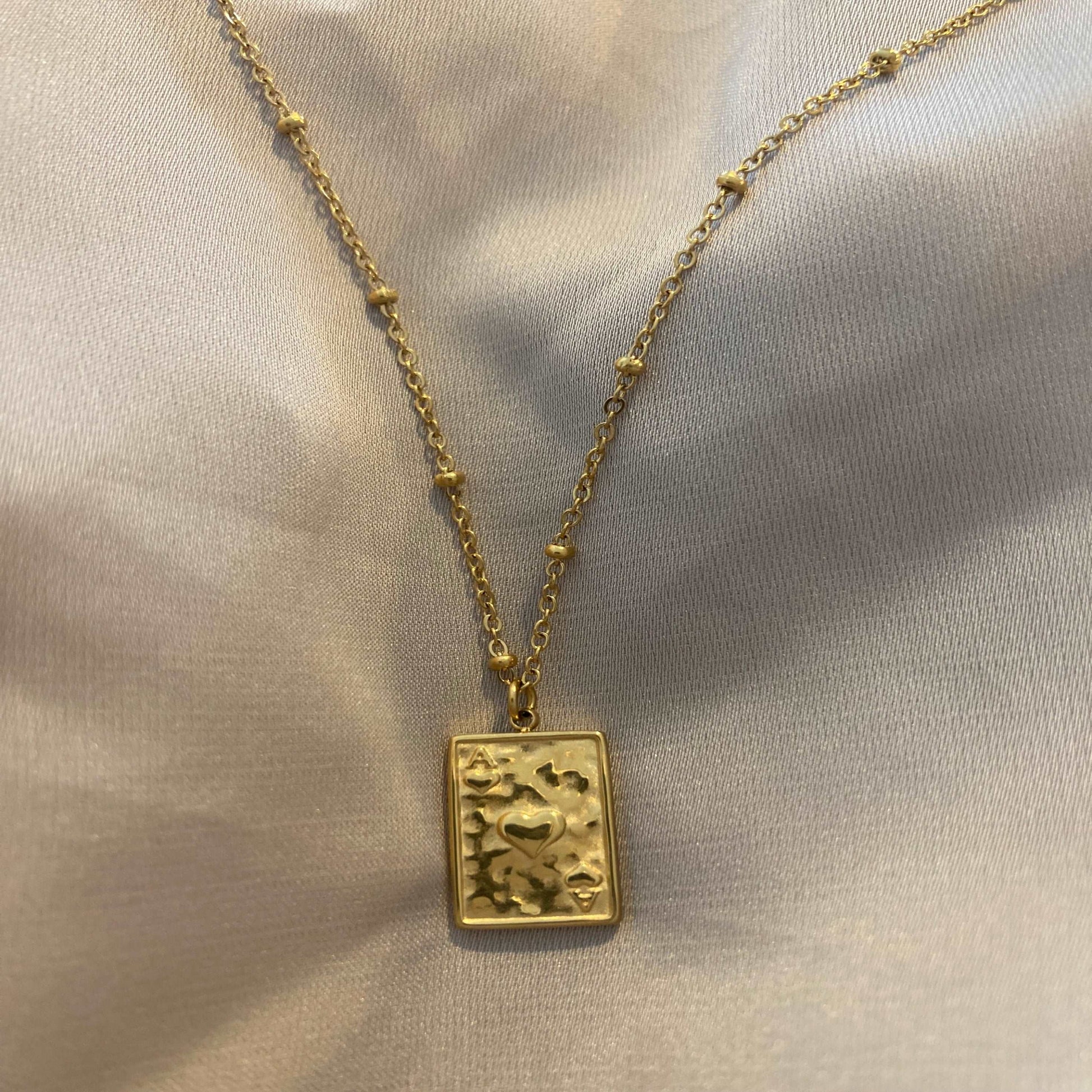 Gold Tag Necklace with Heart Detail - Kissed Jewellery