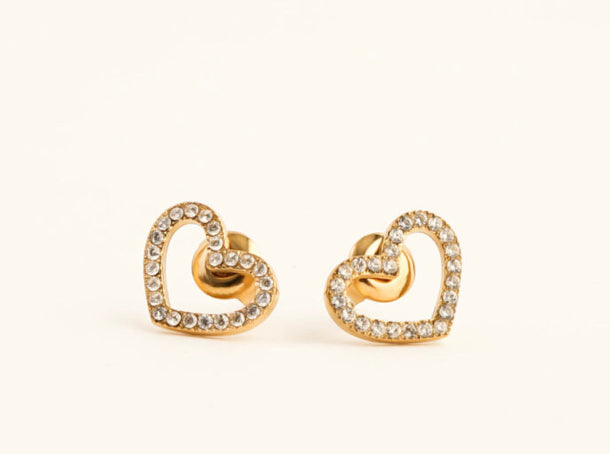 Gold Zirconia Heart Studs - Kissed Jewellery