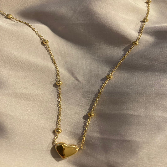 Beaded Gold Heart Necklace