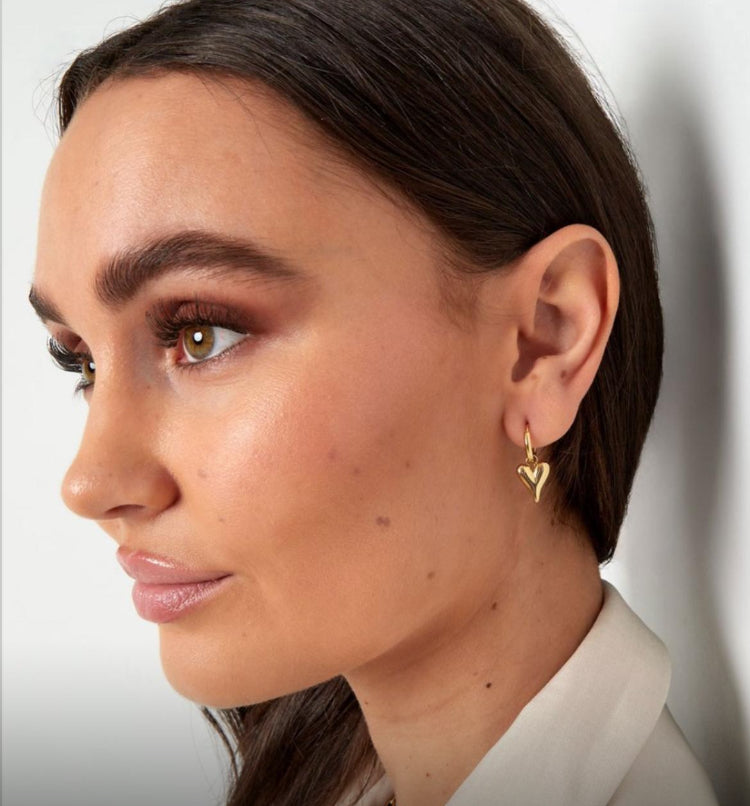 Heart Huggie Gold Hoops