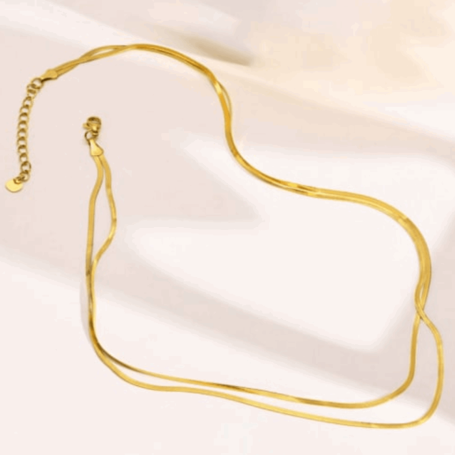 Gold or Silver Snake Bone Double Layer Necklace - Kissed Jewellery