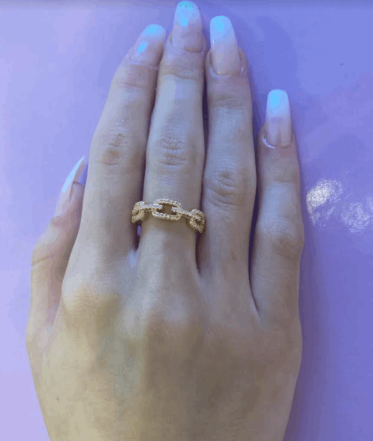Sterling Silver 925 Iced Gold Glitter Chain Ring - Kissed Jewellery