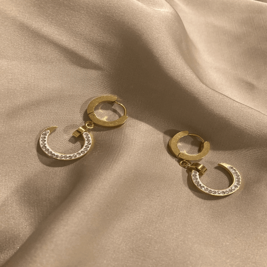 Crescent Gold Zirconia Hoop Earrings - Kissed Jewellery