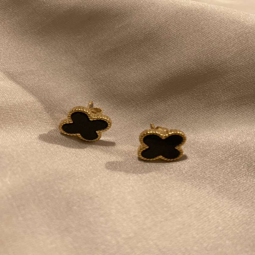 Dainty Black Clover Stud Earring - Kissed Jewellery