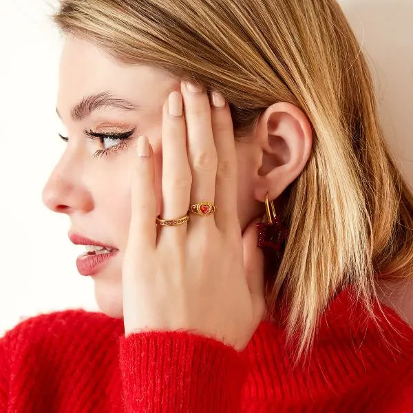 Gold Stone Sweet Heart Ring - Kissed Jewellery